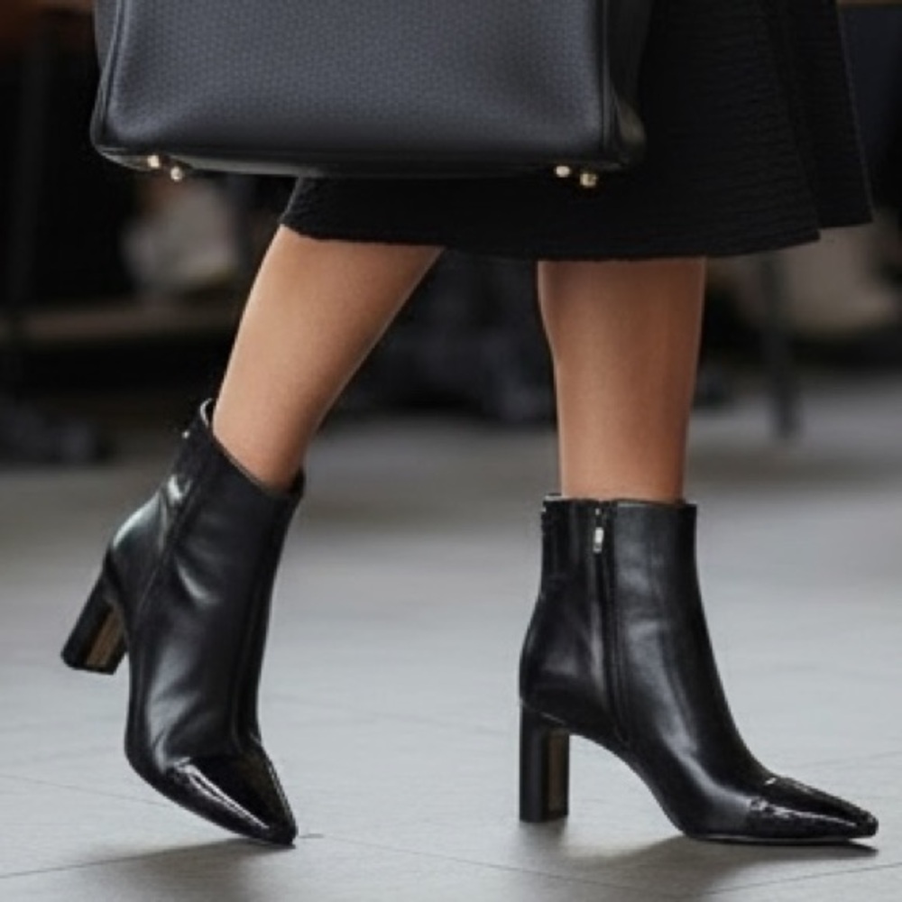 Sam‎ Edelman Saige Womens Black Leather Ankle Booties Heeled Size 6.5 New